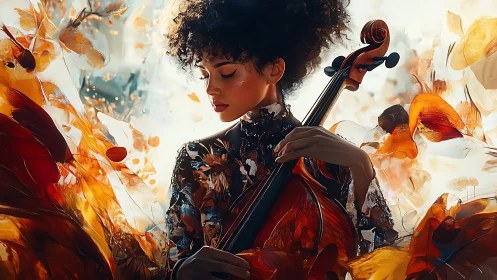 Autumn colors gently surround a focused cellist at play