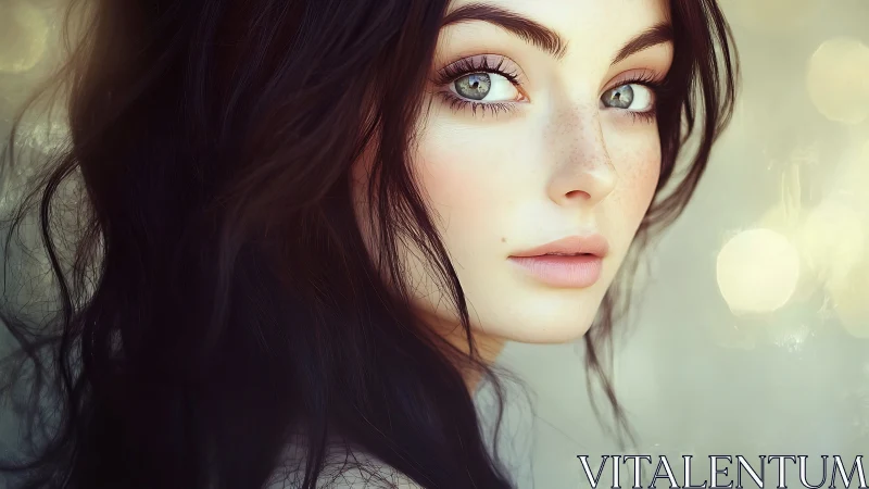 Starlit-eyed muse turns toward soft bokeh whispers of light