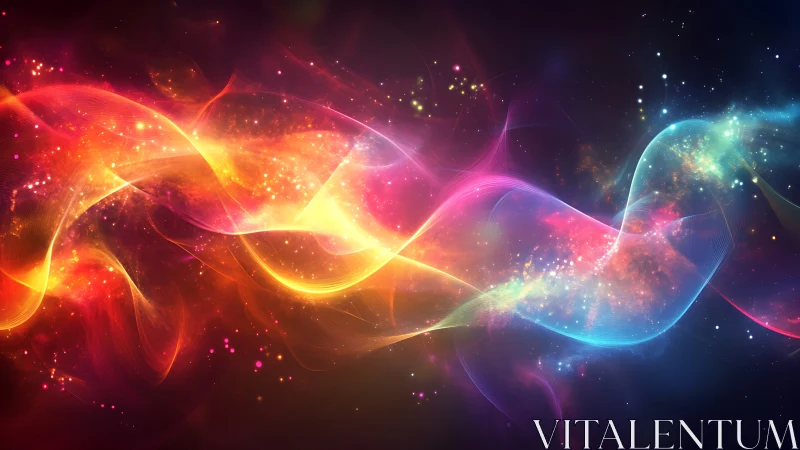 Multicolored light waves forming abstract energy bands.