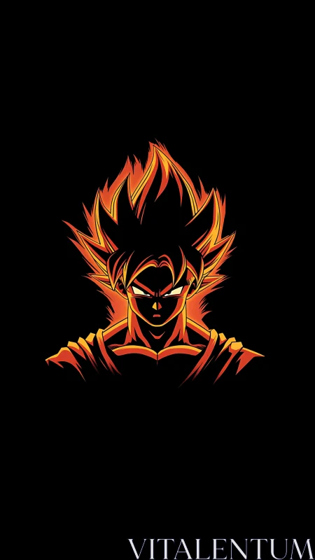 Fiery cel-shaded warrior silhouette rendered in bold neon linework