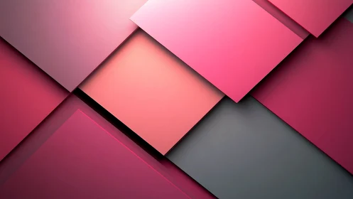 Layered pink geometric panels construct a minimal abstract field