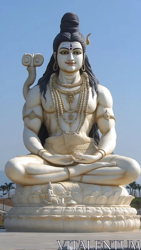 Serene white Shiva statue rests in peaceful open-air meditation