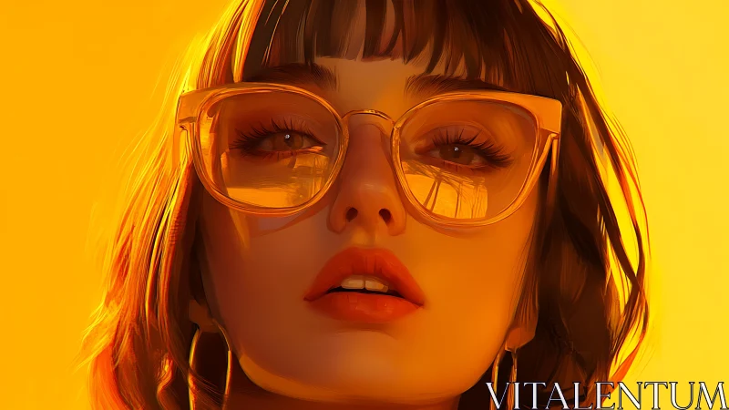 Sunlit gaze beneath oversized glasses and golden glow.
