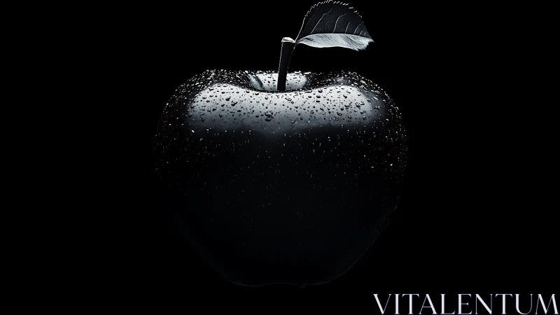 Glistening black apple emerges from deep shadowed darkness