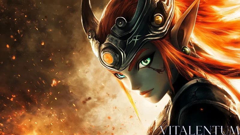 Digital painting portrait of armored elf heroine in ember field.