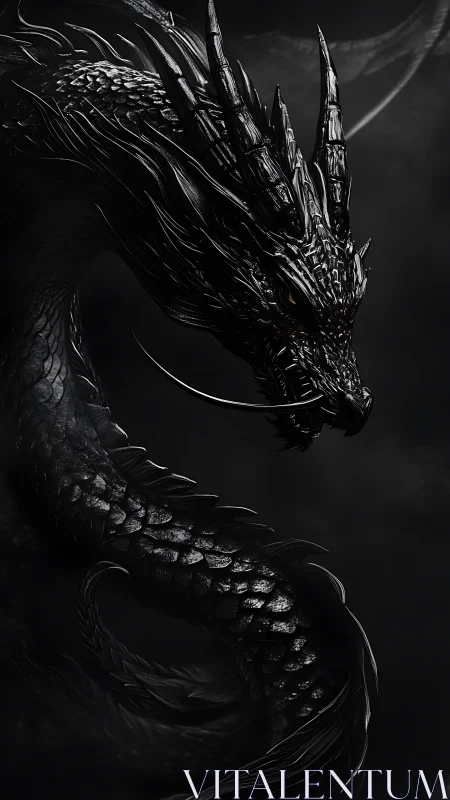 Obsidian draconic serpent rendered in high-contrast chiaroscuro.