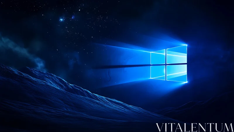 Luminescent window portal projecting blue rays over cosmic ridge