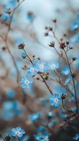 Delicate Blue Forget-Me-Nots with Dormant Buds Against Soft Bokeh.