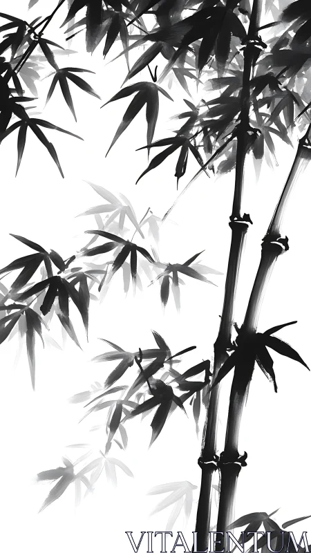 Monochrome ink rendering of bamboo stalks and leaves.