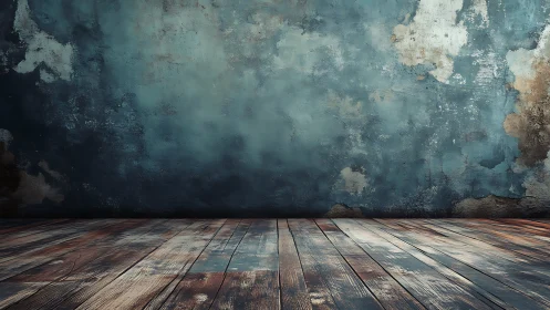 Textured vintage interior with weathered wall and floorboards.