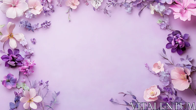 Soft lilac daydream with scattered pastel blossoms.
