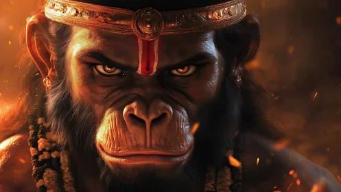 Mythic simian warrior rendered in molten cinematic lighting.
