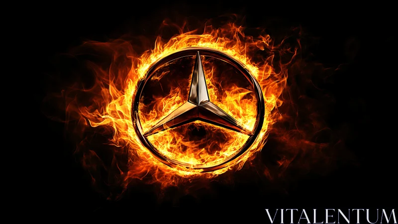 Mercedes-Benz Logo Engulfed in Flames. Luxury Brand Power.