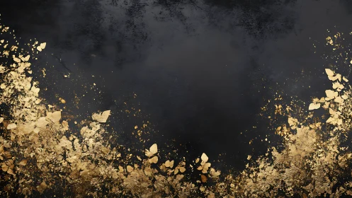 Gold foil butterfly fragments on dark textured background.