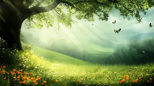 Sunlit meadow pauses while butterflies script bright whispers
