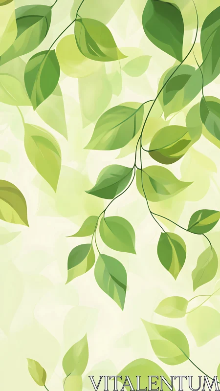 Vector foliage pattern with layered green leaves on pale ground