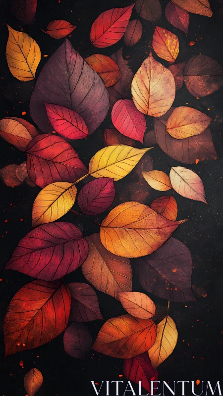 Chromatic autumn foliage array with detailed venation rendering.