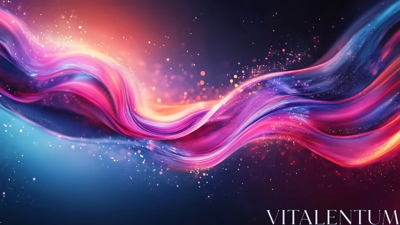 Colorful luminous wave bands on dark abstract gradient field.