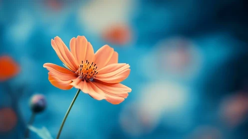 Orange Cosmos Flower with Shallow Depth of Field Bokeh Background