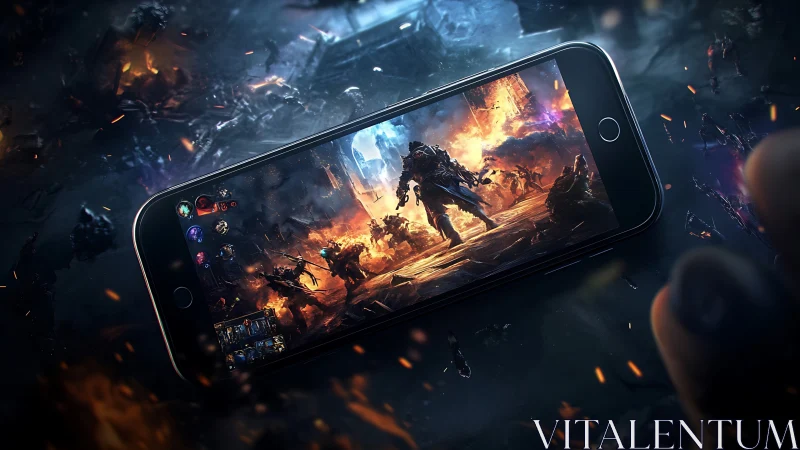 Mobile display as portal into high-intensity sci-fi battlefield.
