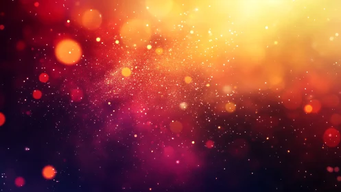 Abstract bokeh dust field in warm golden red light.