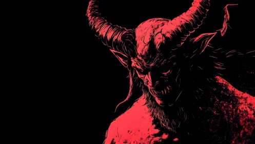 Demonic horned beast emerges in stark red silhouette.