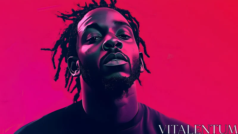 Digital portrait of man with dreadlocks on pink backdrop.