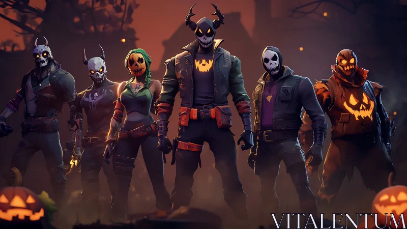 Midnight pumpkin squad ready for playful spooky mischief.