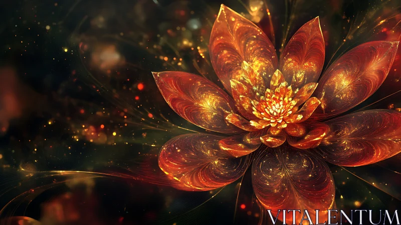 Radiant fractal blossom glows with fiery cosmic light.