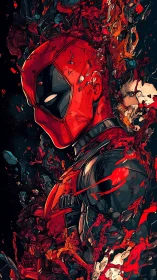 Bold masked antihero stands amid swirling crimson chaos