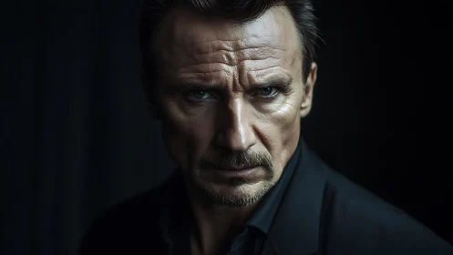 Middle-aged male subject in low-key frontal portrait lighting