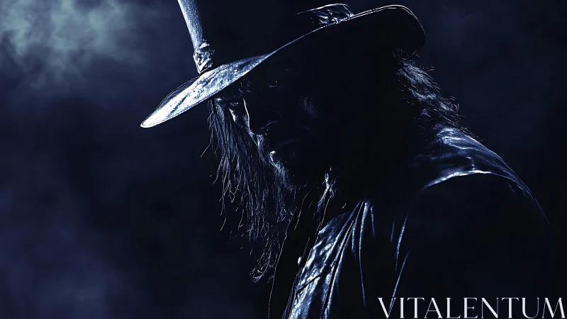 Mysterious cowboy figure emerging from deep blue shadows.