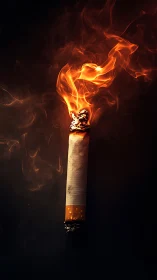 Burning cigarette glows with fierce, thought provoking flame.