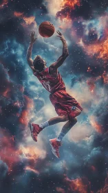 Cosmic court leap where streetball drifts through starlight.