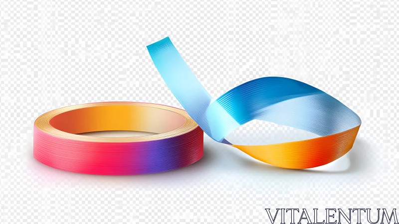 Vibrant gradient adhesive tape roll with curling strip.