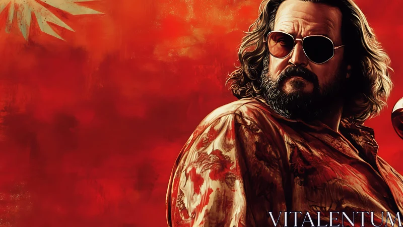 Brooding sunglasses man stands against vivid red haze