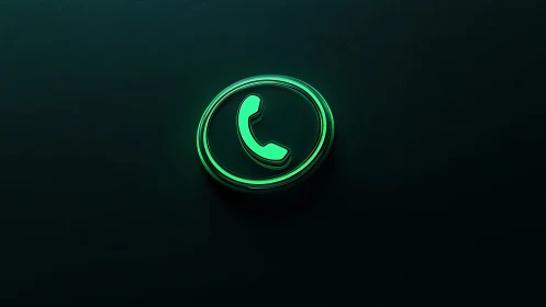 Glowing neon phone icon floats on dark tech surface.