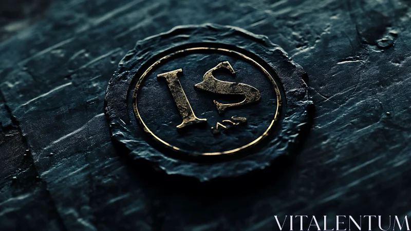 Elegant gold IS emblem resting on weathered stone seal.