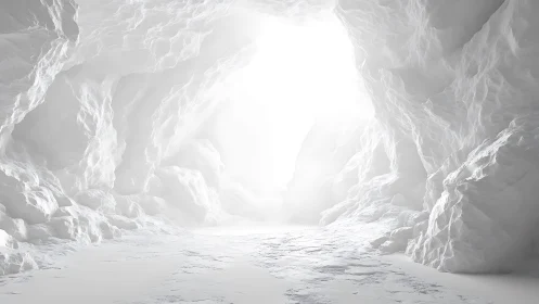 Soft light pouring into a quiet snow carved ice cave.