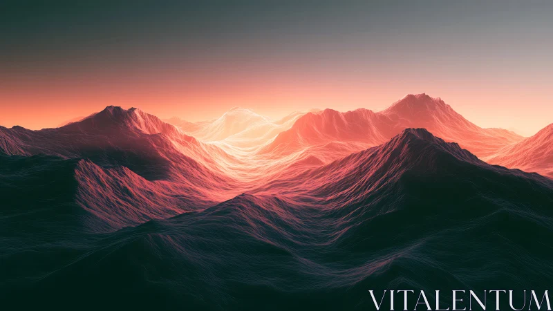 Digital terrain render depicts layered ridges under gradient sky