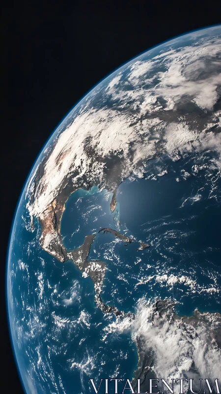 Earth’s curved horizon glows above deep blue oceans.