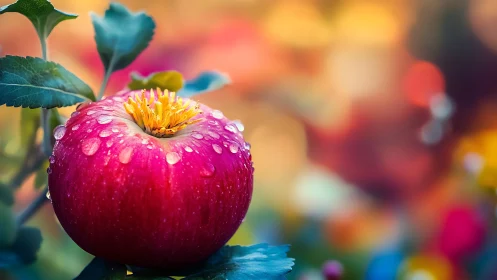 Blossoming apple glows with dewdrops in dreamy garden light