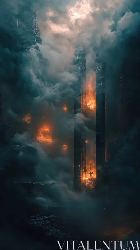 Inferno Spires Rising Through Tempest Clouds.