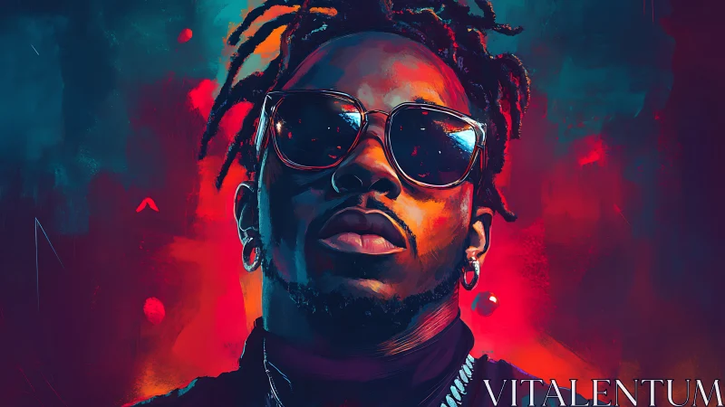 Digital portrait of man with sunglasses against vivid backdrop