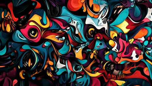 Dense abstract swirl composition exploits high-saturation curved forms