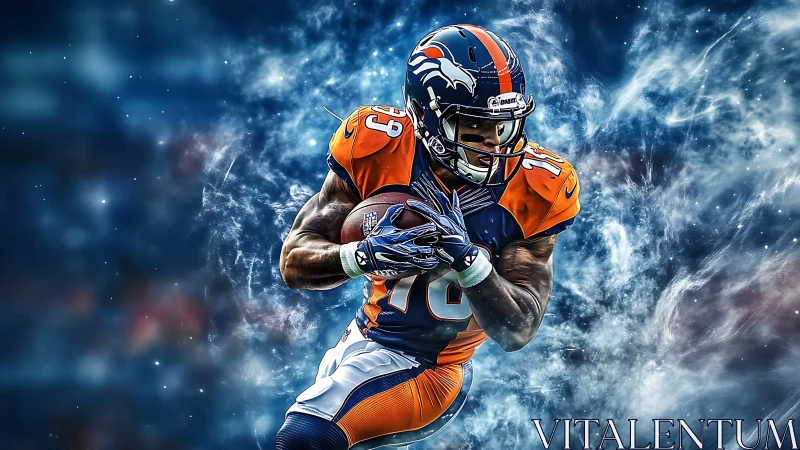 Electric football run bursting through a cosmic night sky.