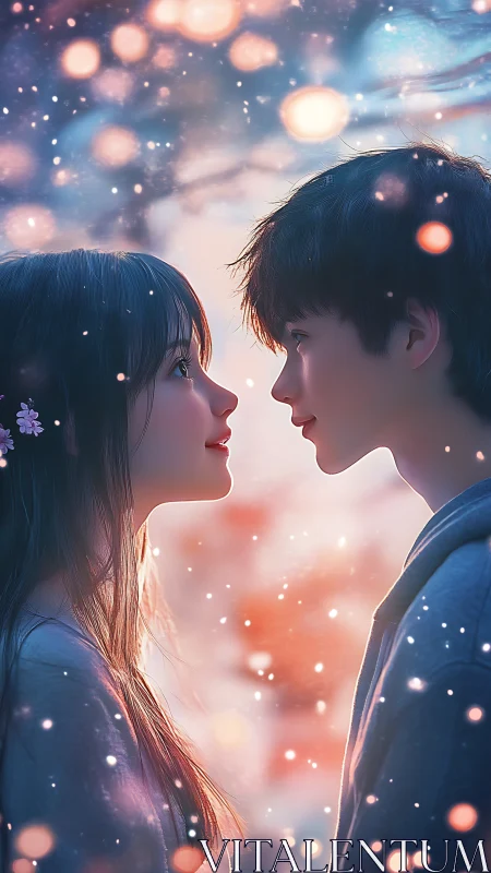 Digital painting romance with luminous bokeh atmosphere.