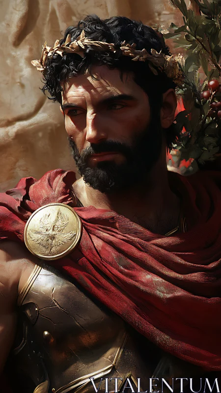 Sunlit legionary studies the distant horizon in silence