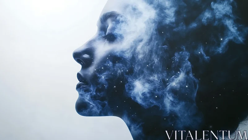 Stellar profile blends human silhouette with swirling nebulae