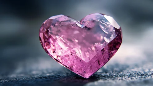 Crystalline Pink Heart Gem with Faceted Surfaces and Luminous Interior
